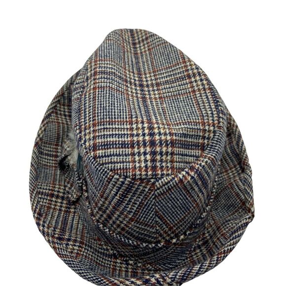 Pendleton Fedora Hat Grandpa Gray Navy Brown Plaid Virgin Wool Fitted Size 7-1/8 - Picture 4 of 16